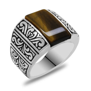 925 Sterling Silver Men's Ring with Tiger Eye Stone