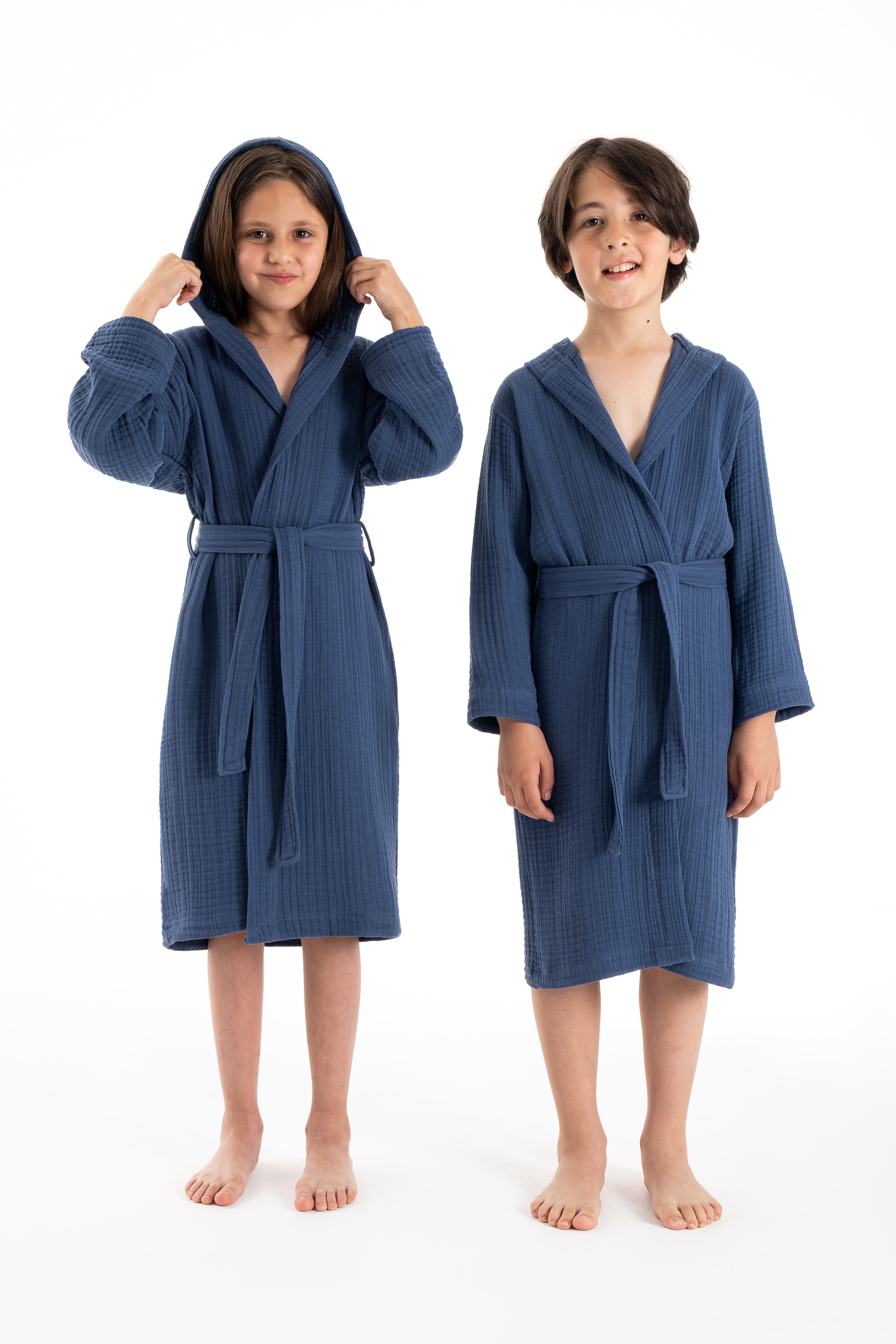 DENIZLI CONCEPT Hooded 4 Layer Muslin Children's Bathrobe Navy Blue