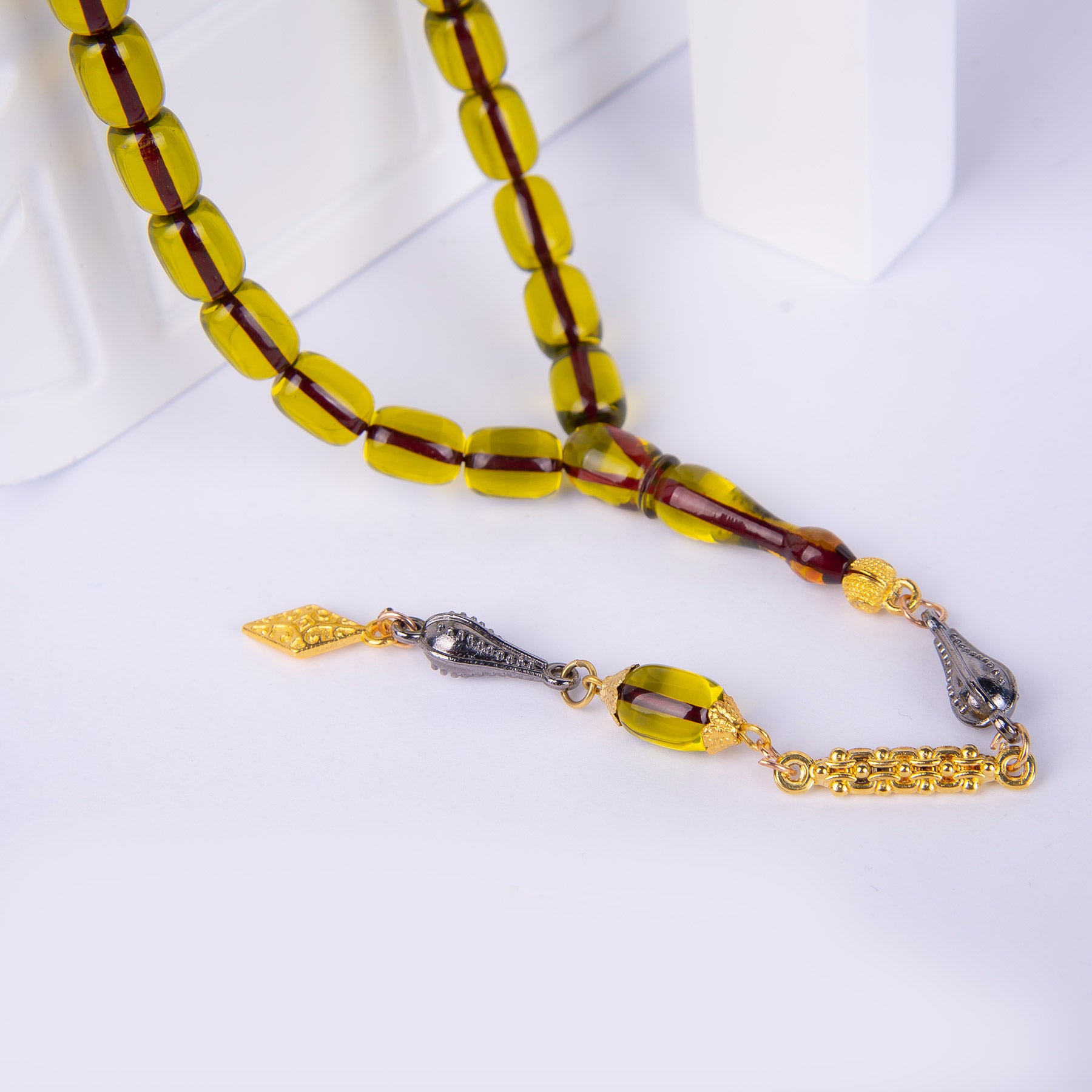 Ve Tesbih Capsule Cut Yellow Fire Amber Rosary 3