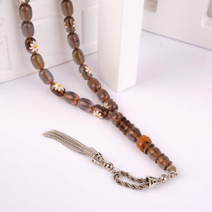 Capsule Cut Daisy Carved Pencil Workmanship Fire Amber Prayer Beads 3