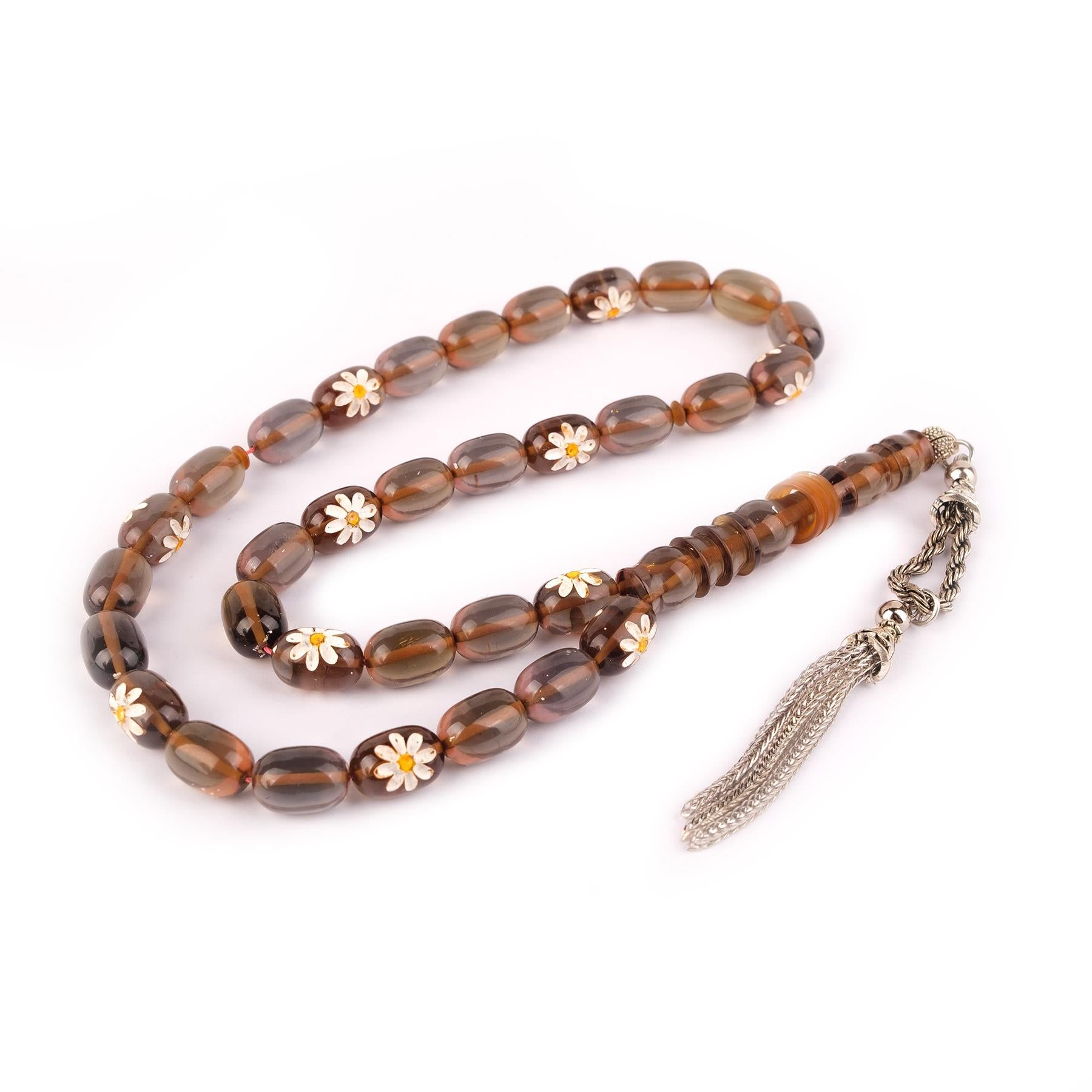 Capsule Cut Daisy Carved Pencil Workmanship Fire Amber Prayer Beads 4