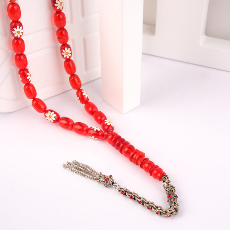 Capsule Cut Daisy Carved Pencil Workmanship Fire Amber Prayer Beads 3