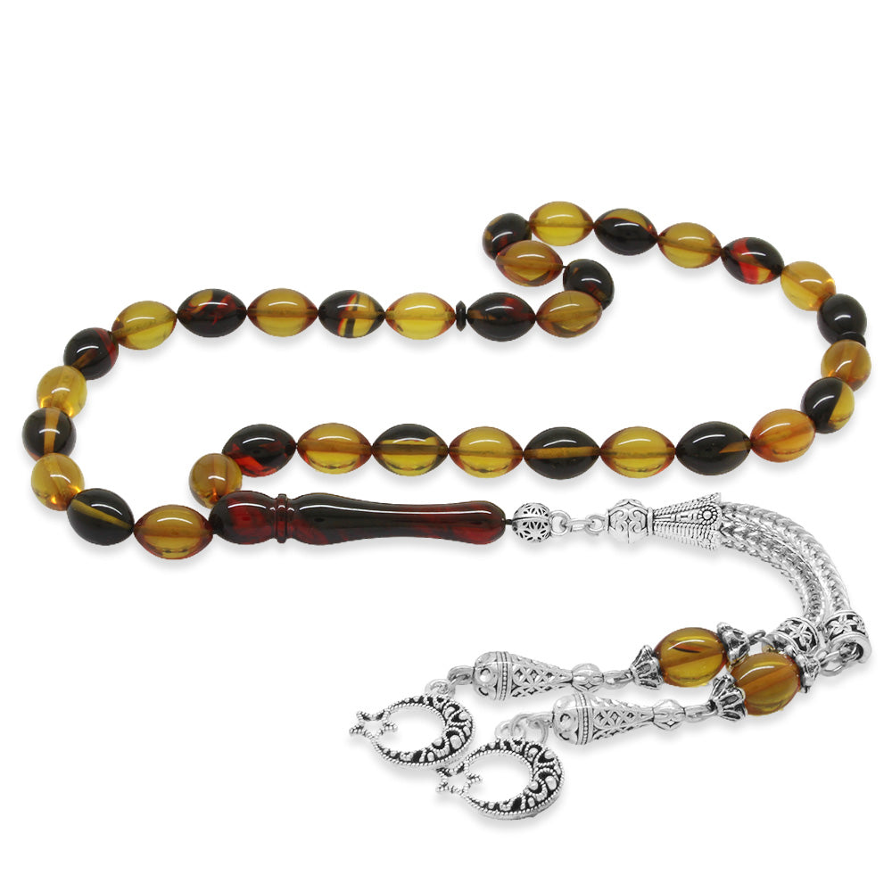  Bala-Black Fire Amber Rosary with Star and Crescent Tassels