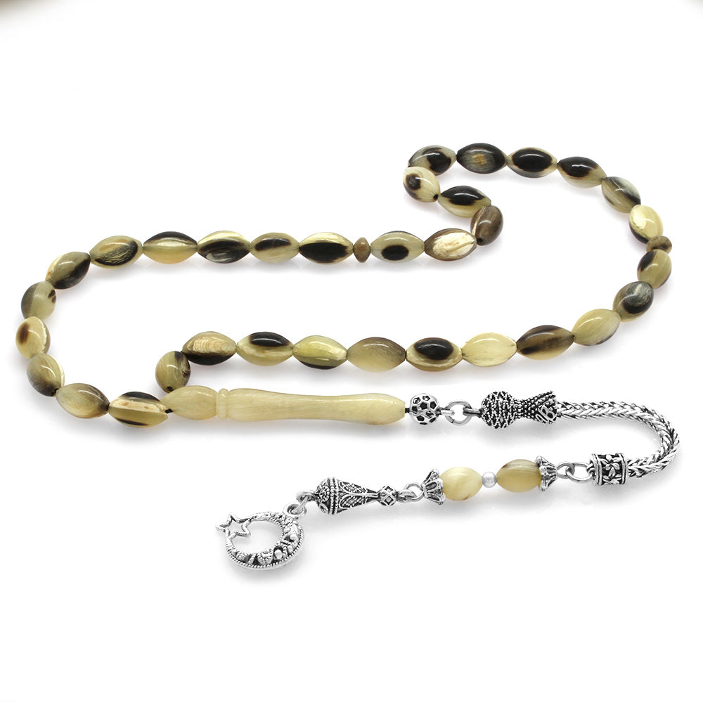 Metal Ram Horn Prayer Beads with Star and Crescent Tassels