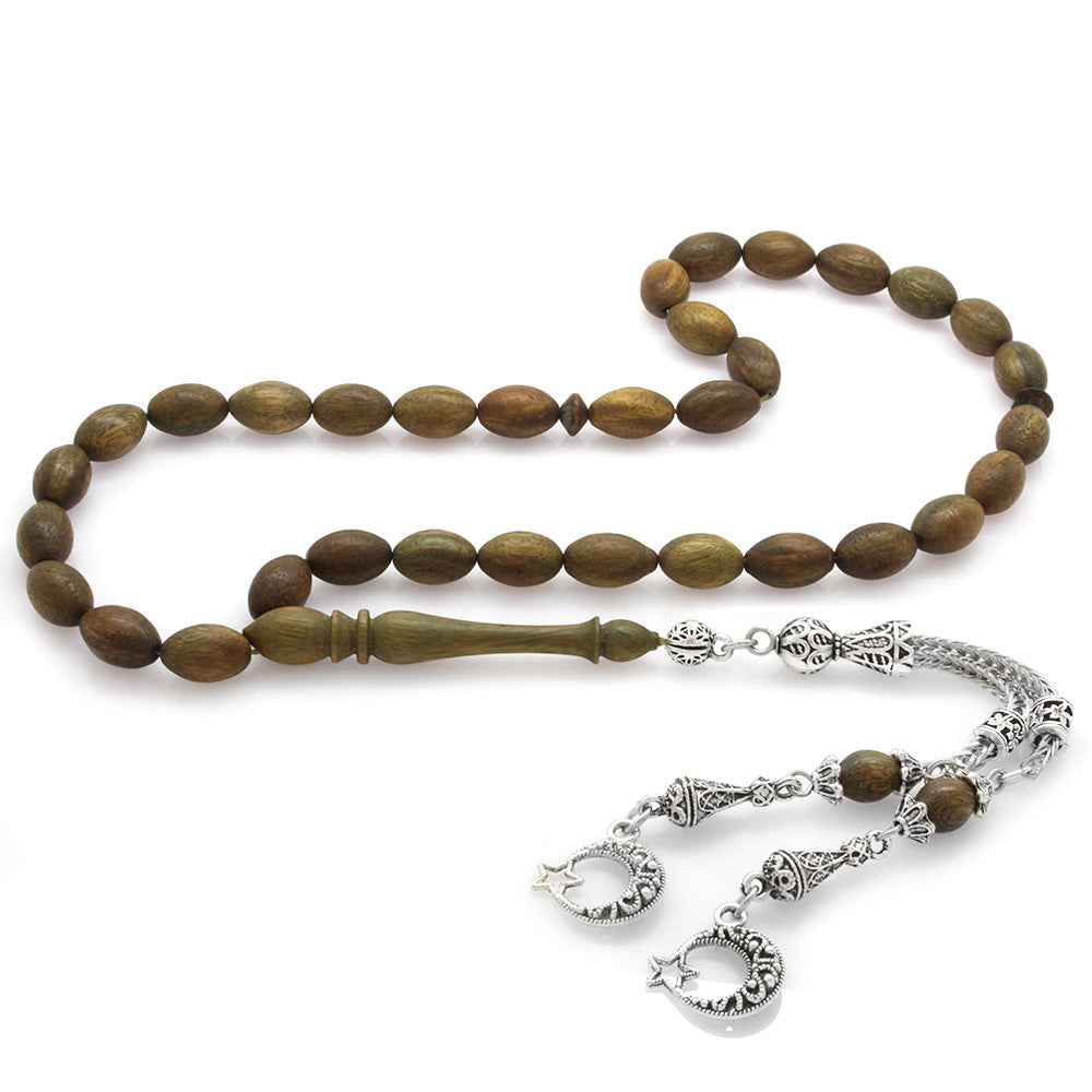 Metal Rosewood Rosary with Star and Crescent Tassels