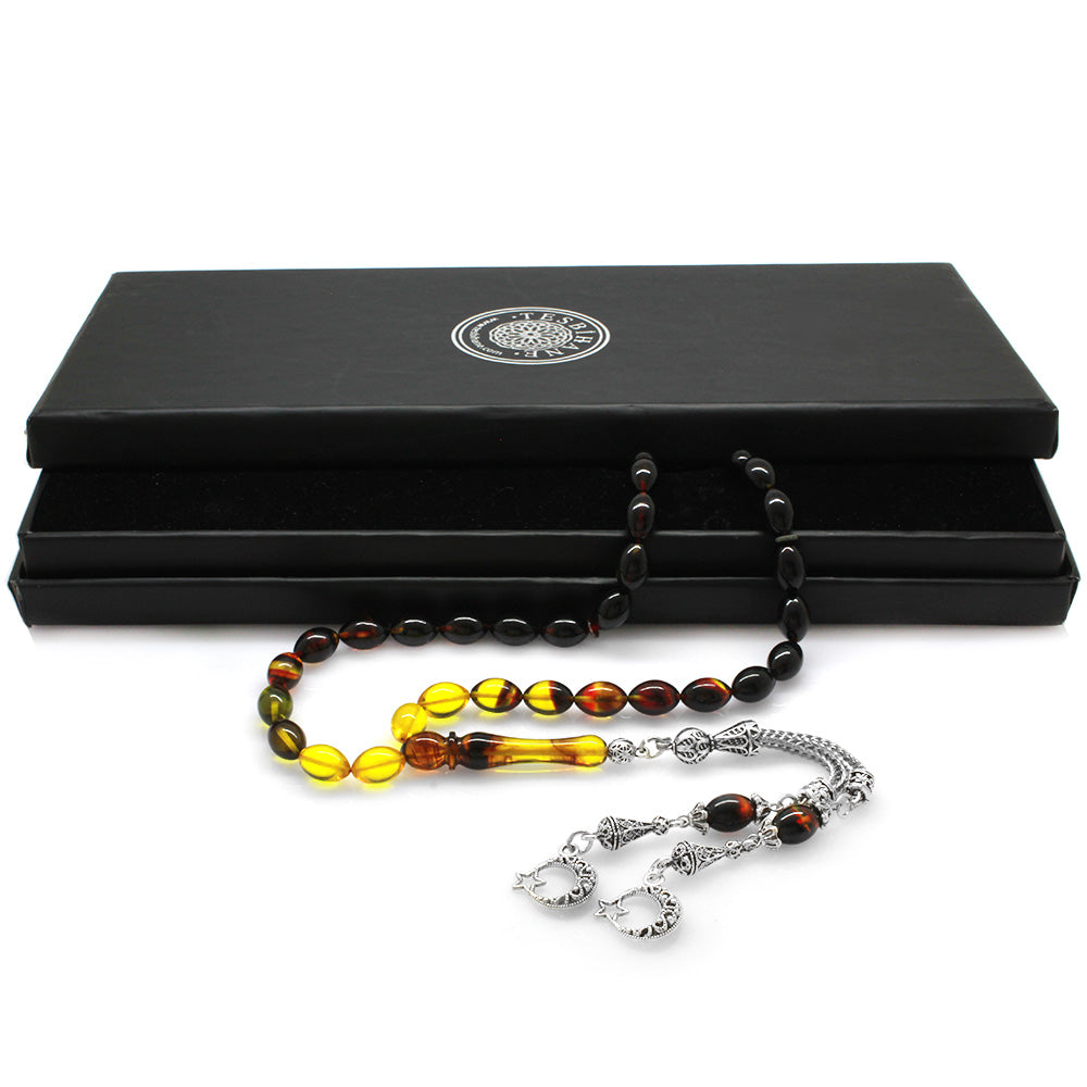 Fire Amber Rosary with Star and Crescent Tassels