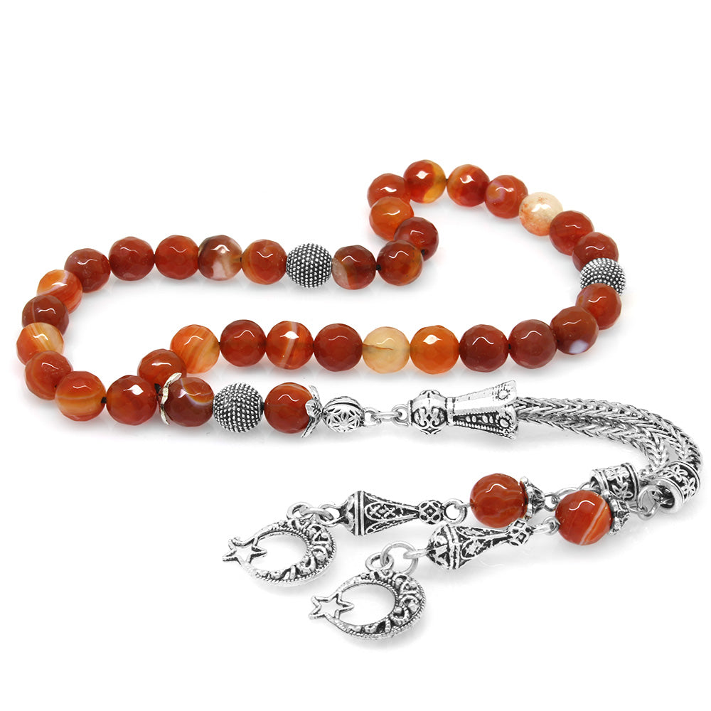  Agate Natural Stone Prayer Beads with Crescent and Star Tassels