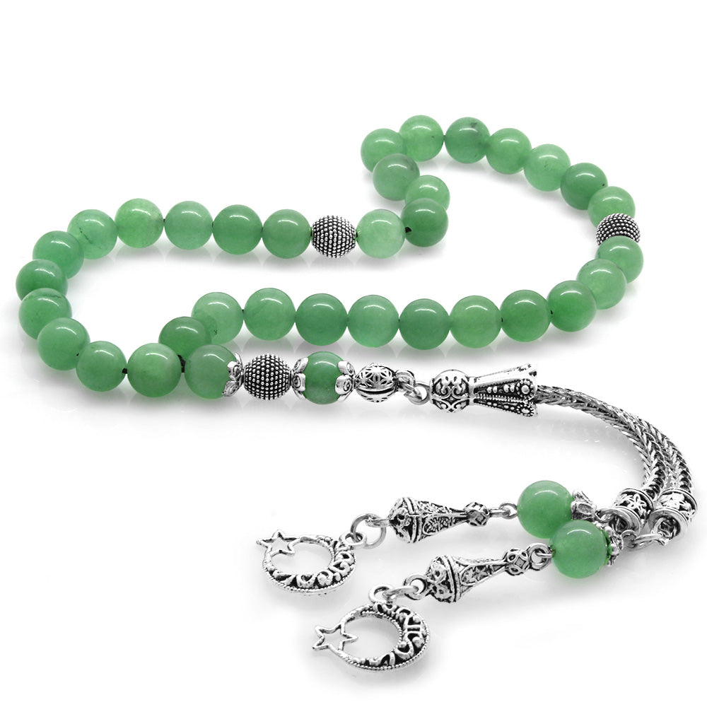 Aventurine Natural Stone Rosary with Star and Crescent Tassels