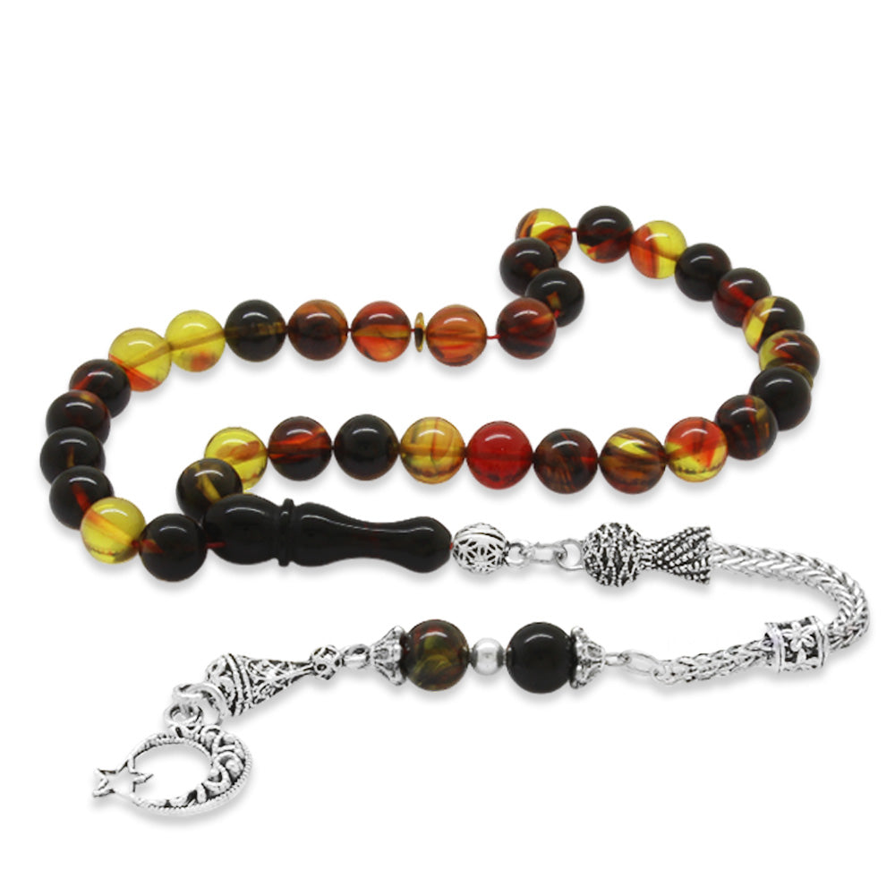 Tarnish-proof Bala-Black Amber Rosary with Star and Crescent