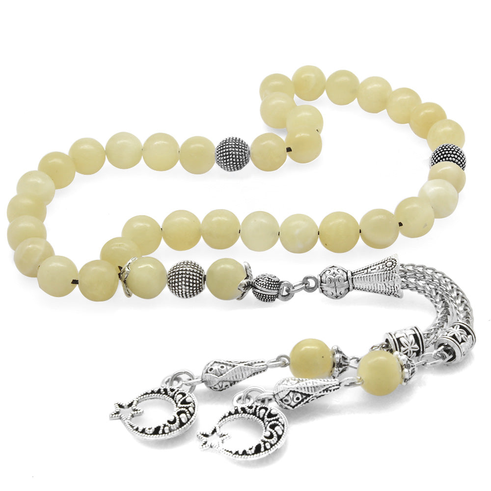 Calcite Natural Stone Prayer Beads with Star and Crescent Tassels
