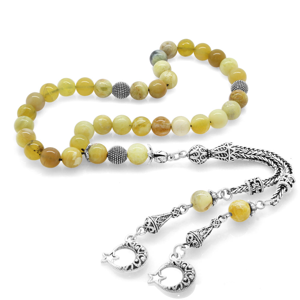 Metal Yellow Prayer Beads with Star and Crescent Tassels