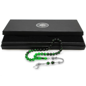 Green-Black Fire Amber Rosary with Star and Crescent Tassels
