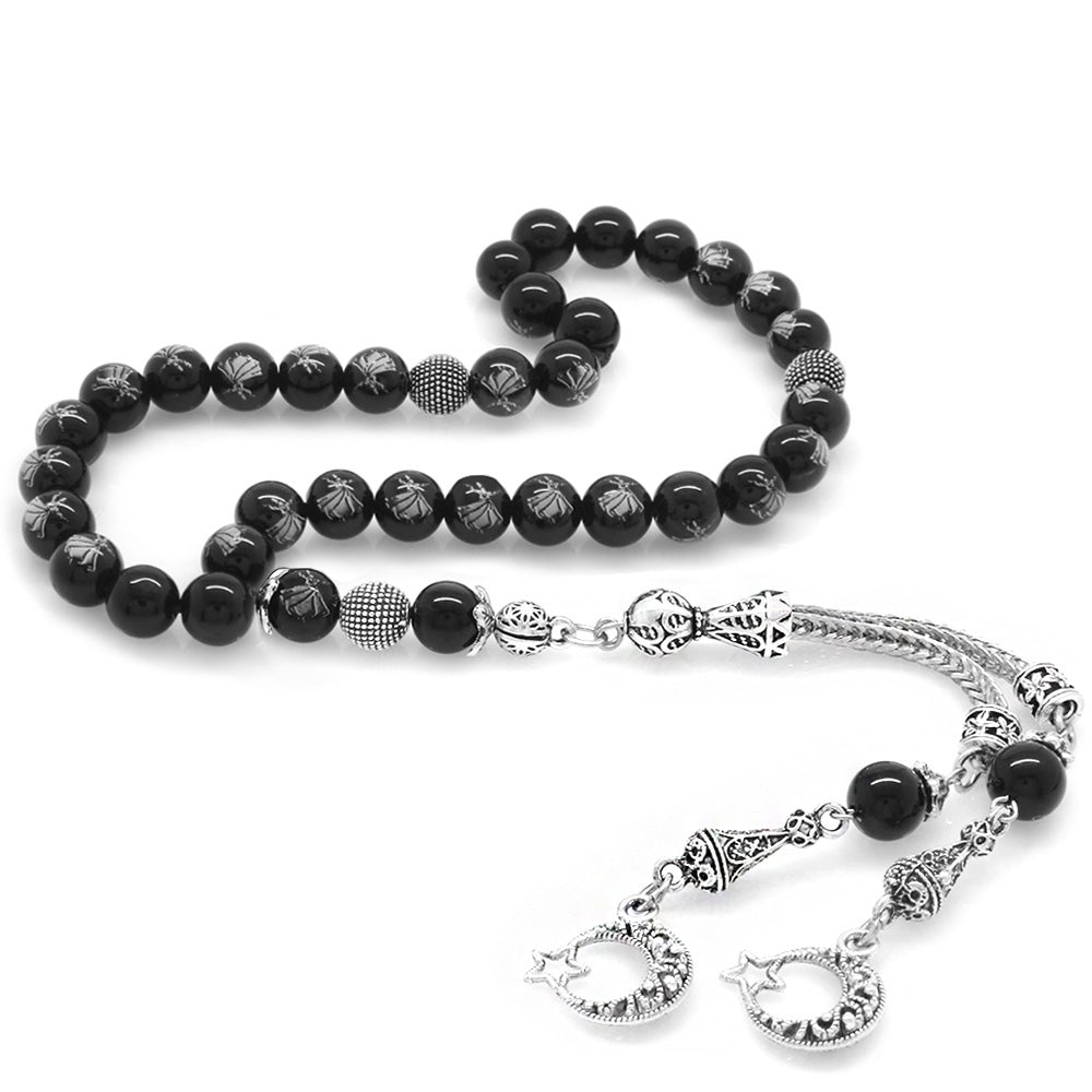 Crescent Star Tasseled Onyx Natural Stone Prayer Beads