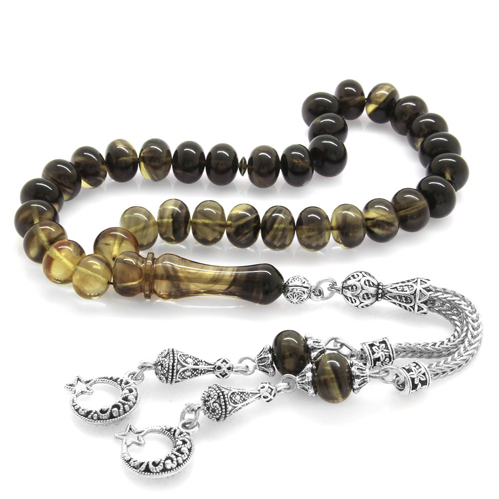 Black-White Fire Amber Prayer Beads