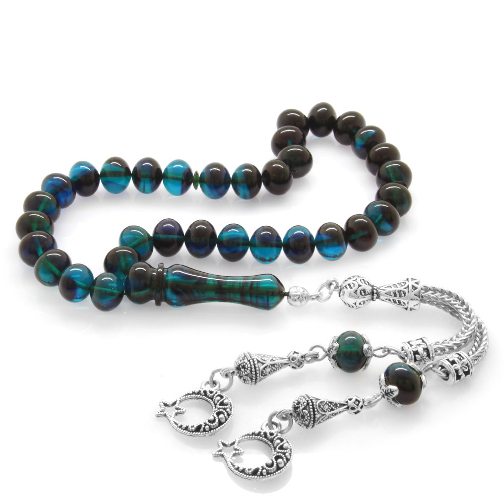 Turquoise-Black Fire Amber Rosary