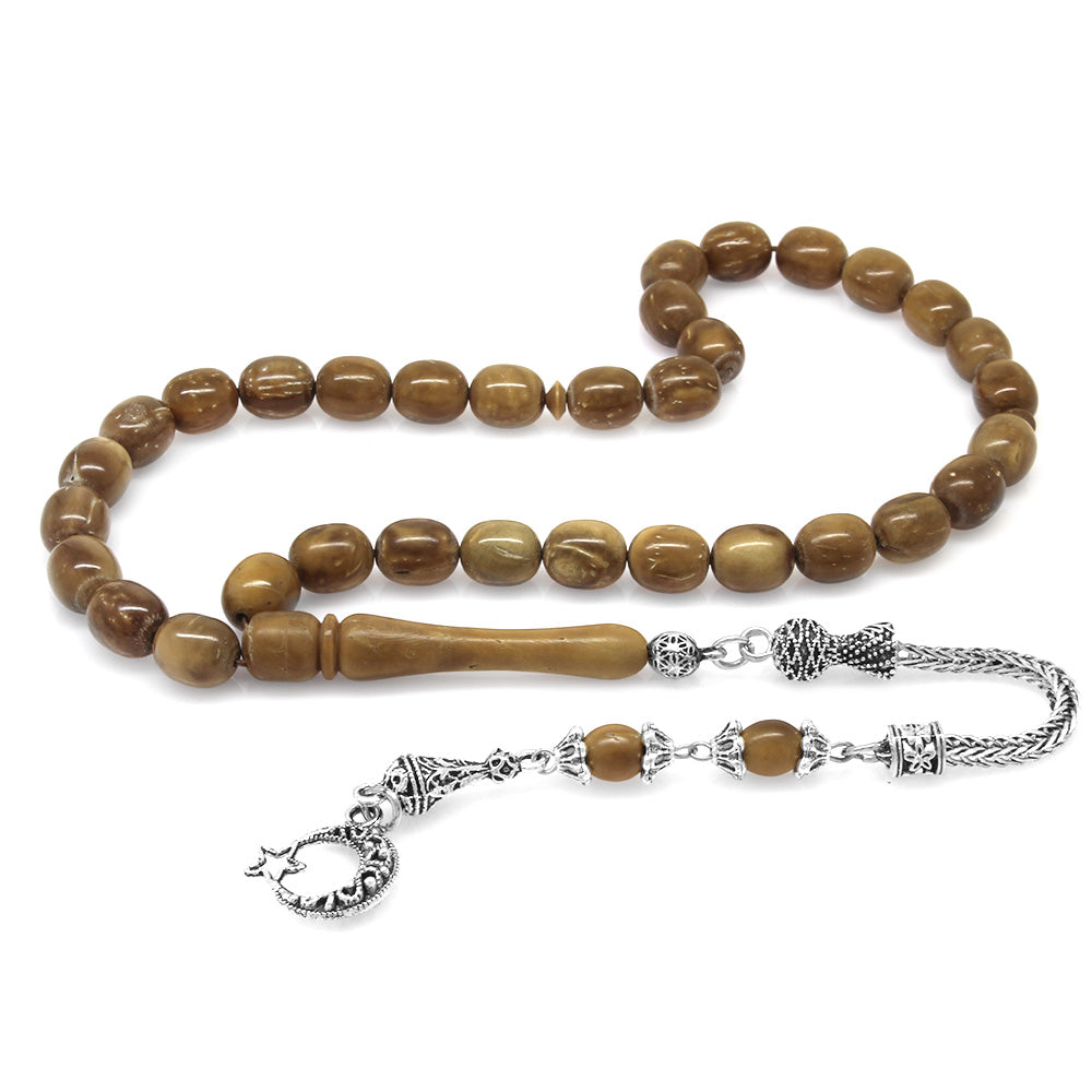 Tarnish-proof Metal Brown Kuka Prayer Beads with Star and Crescent Tassels