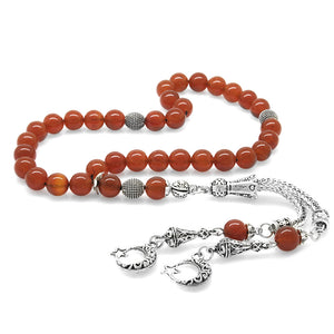 Tarnish-proof Red Agate Natural Stone Prayer Beads with Crescent and Star Tassels