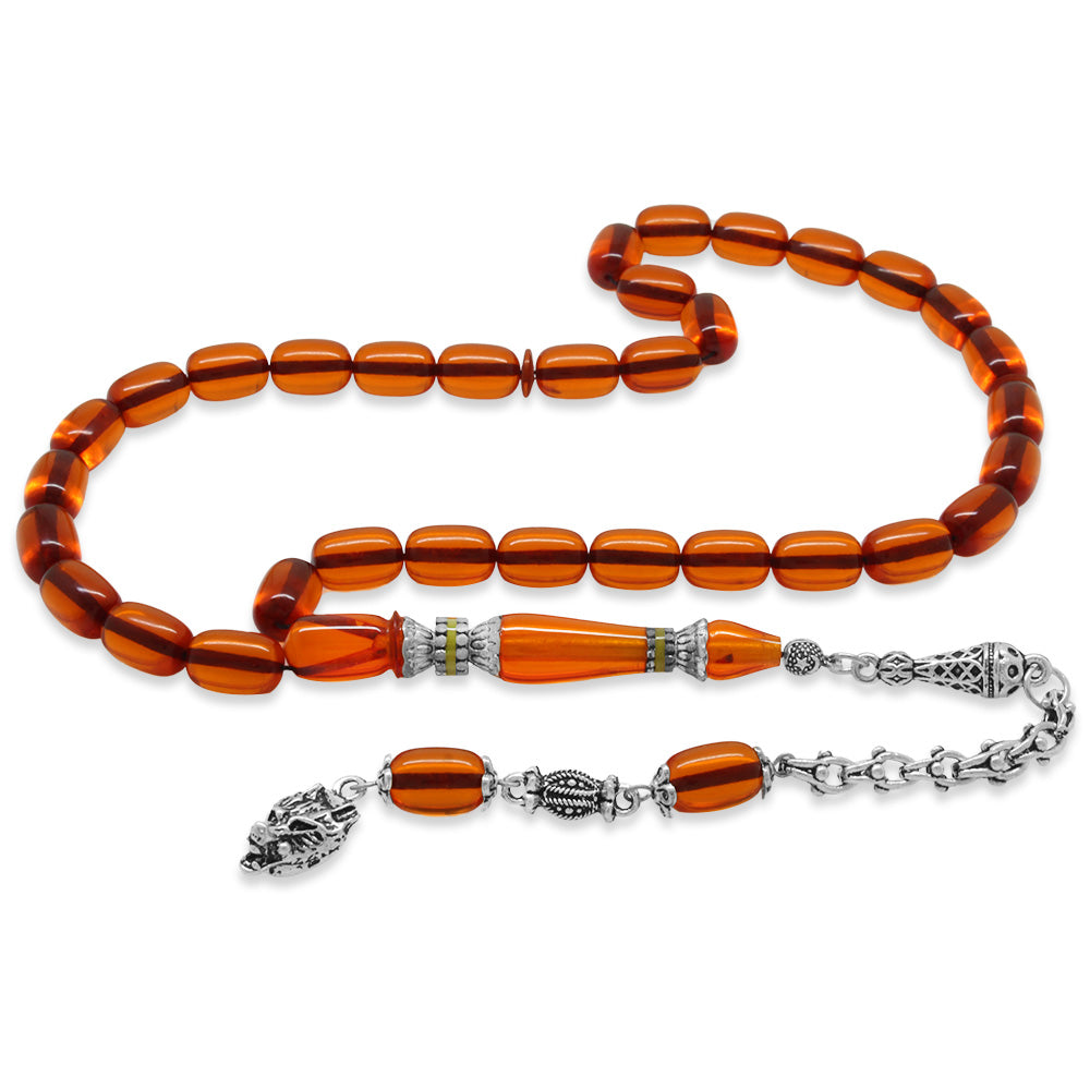  Orange Pressed Amber Prayer Beads