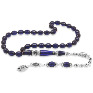 Dark Blue Pressed Amber Prayer Beads