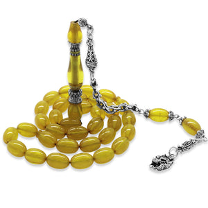 Tarnish-proof Metal Gray Wolf Tassel Yellow Fire Amber Prayer Beads