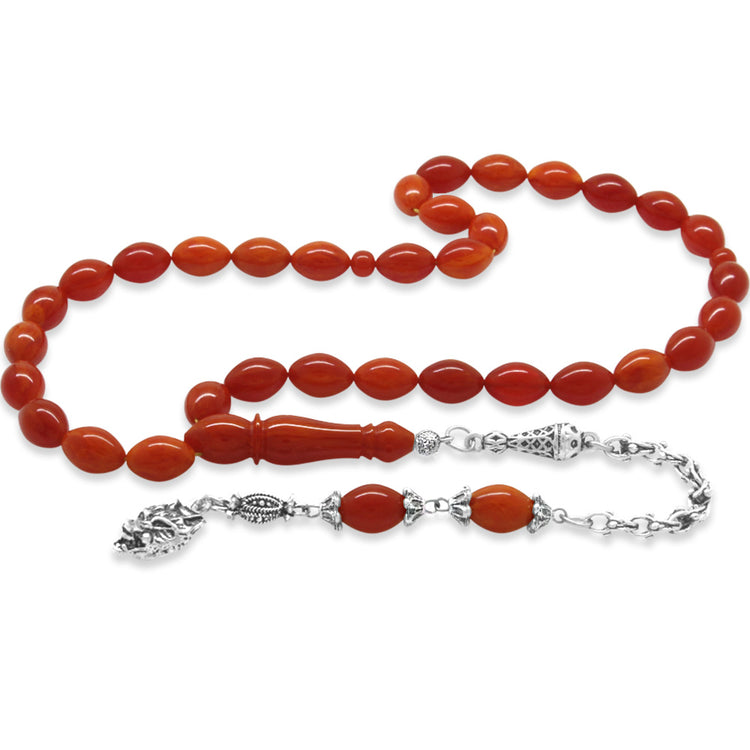 Tarnish Resistant Metal Gray Wolf Tassel Orange Red Squeezed Amber Prayer Beads