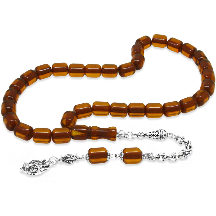 Tarnish-proof Metal Bozkurt Tassel  Honey Color Squeezed Amber Prayer Beads