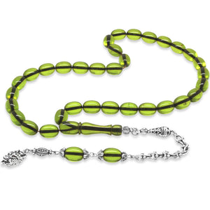  Water Green Tight Amber Prayer Beads with Tarnish Resistant Metal Gray Wolf Tassels