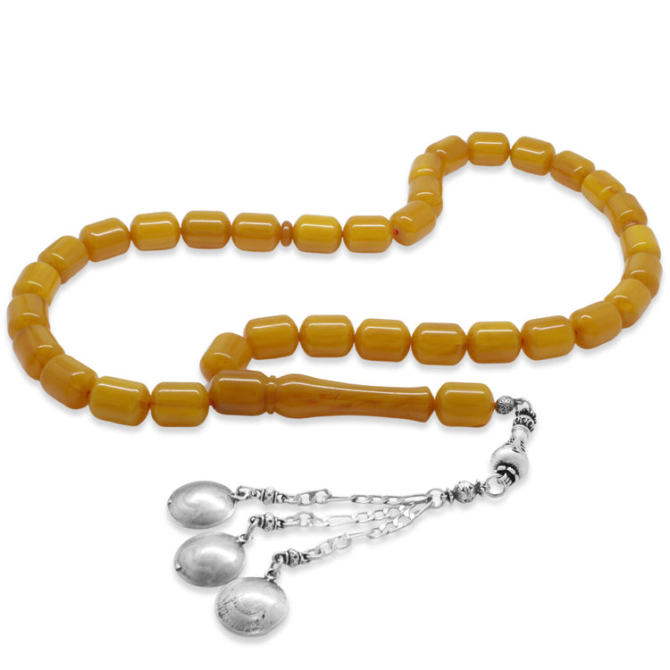 Tarnish-free Metal Figaro Chain Tasseled Honey Color Crimped Amber Rosary