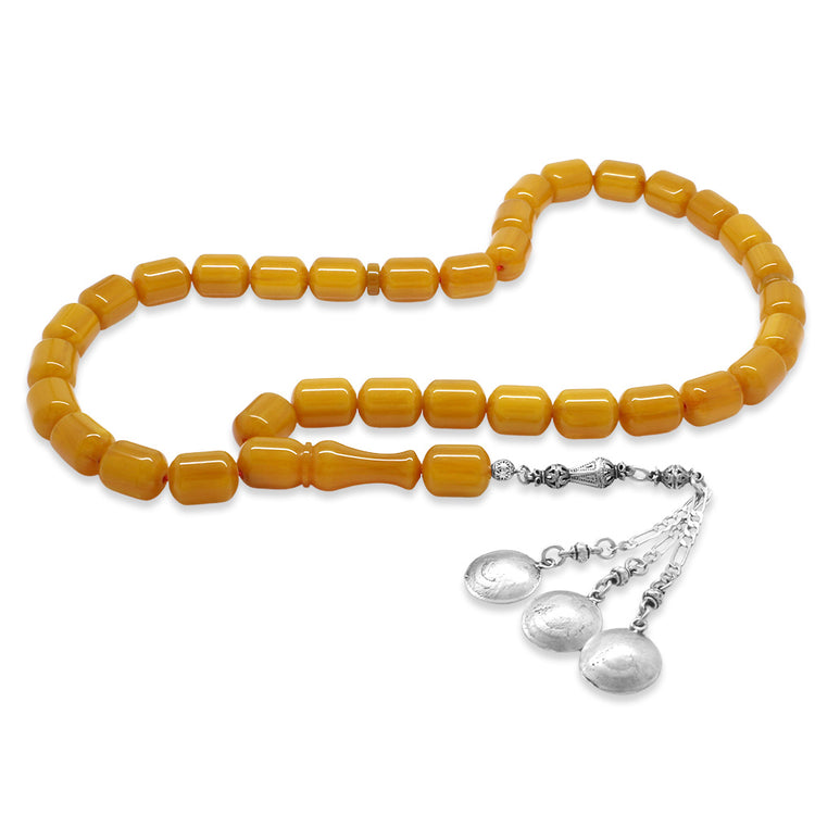 Tarnish-free Metal Figaro Chain Tasseled  Honey Color Crimped Amber Rosary