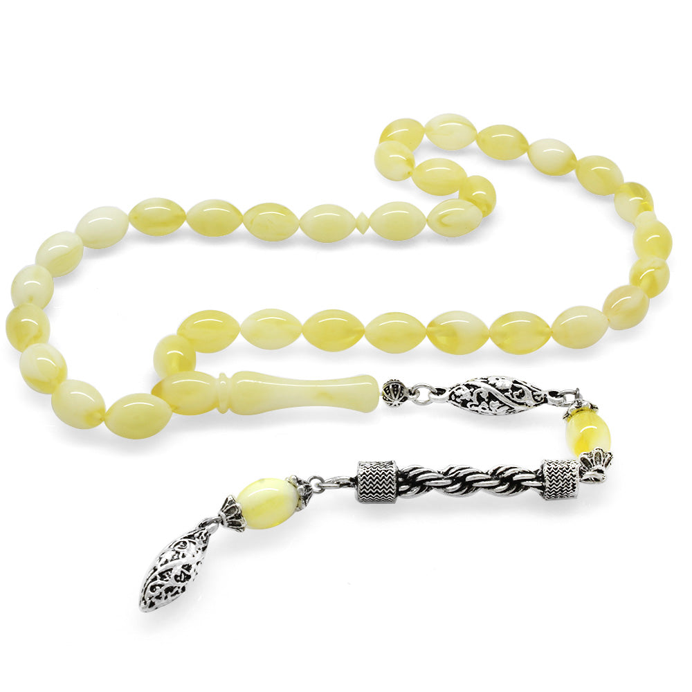 Tarnish Resistant Metal Rope Tassels Yellow-White Moire Beirut Amber Rosary