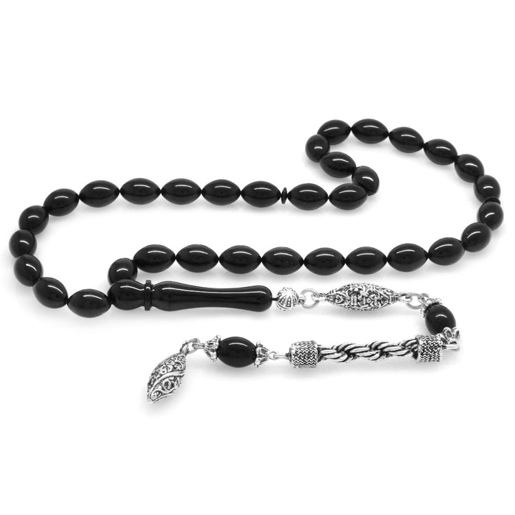  Black Rosary with Tarnish Resistant Metal Rope Tassels
