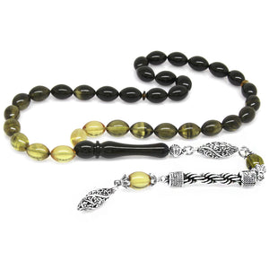 Barley Cut Filtered White-Black Fire Amber Rosary 