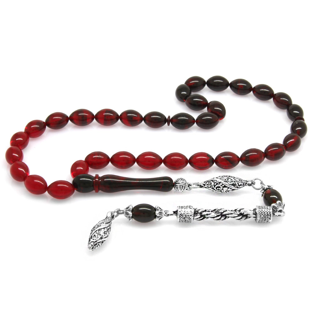  Red-Black Fire Amber Rosary with Tarnish-Free Metal Rope Tassels