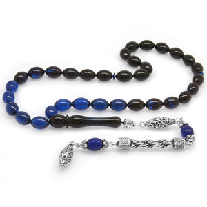 Blue-Black Squeezed Amber Rosary