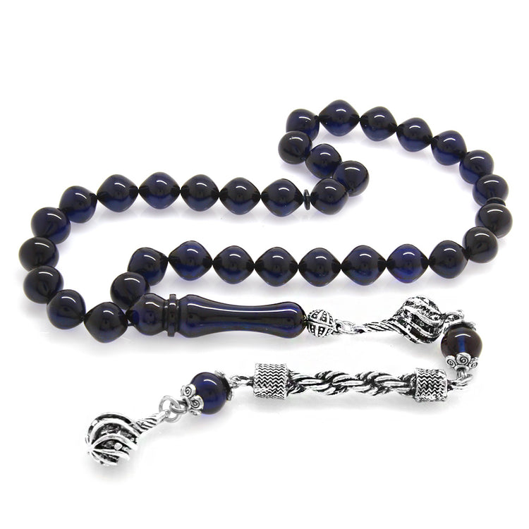 Tarnish Resistant Metal Rope Tassels Istanbul Cut Dark Blue Tightened Amber Rosary