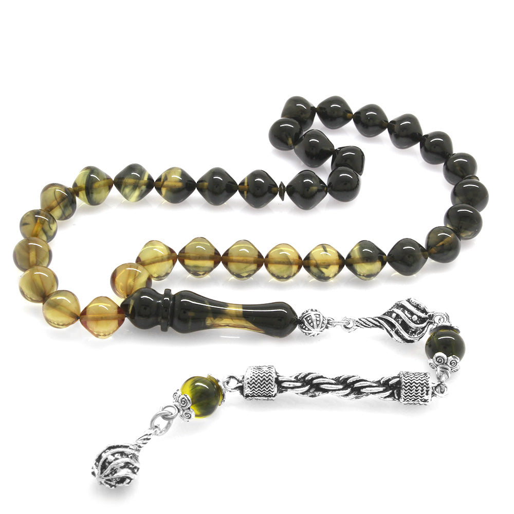  Fire Amber Rosary with Tarnish Resistant Metal Rope Tassels