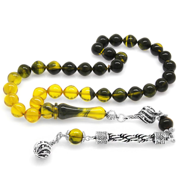 Istanbul Cut Filtered Yellow-Black Fire Amber Rosary 
