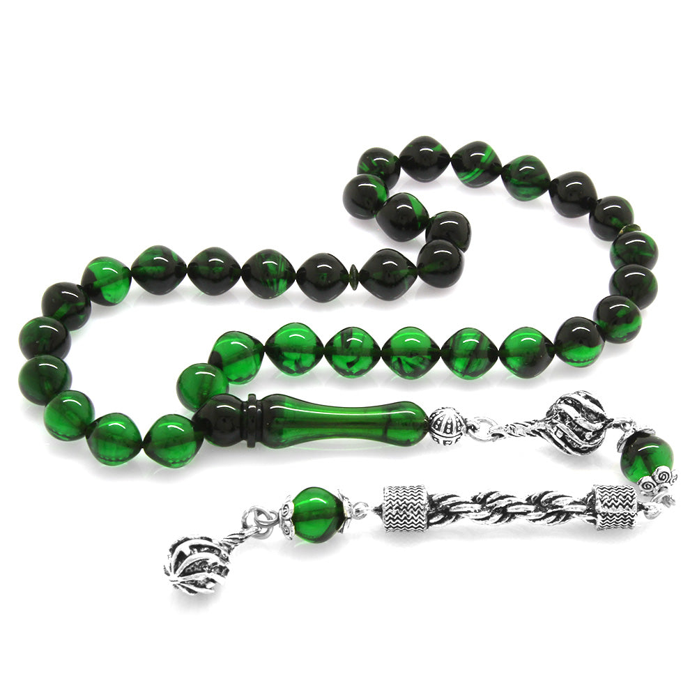 Istanbul Cut Filtered Green-Black Fire Amber Rosary 