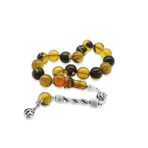 Tarnish-proof Metal Rope Tassels Sphere Cut Yellow-Black Fire Amber Efe Rosary