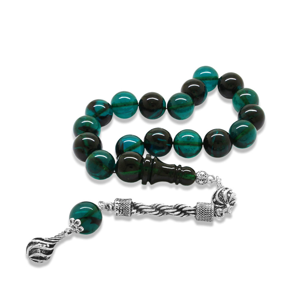 Tarnish Resistant Metal Rope Tassels Sphere Cut Turquoise-Black Fire Amber Efe Rosary