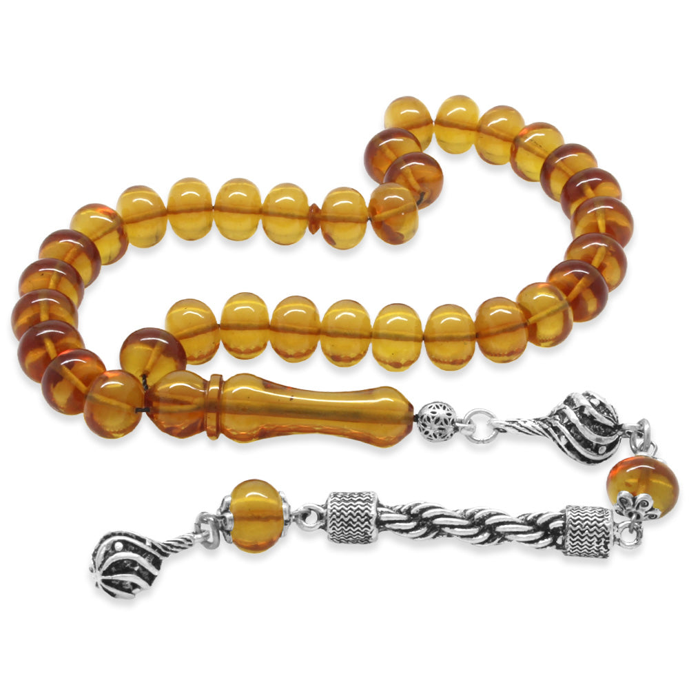 Tarnish Resistant Metal Rope Tassels Wheel Cut Yellow Fire Amber Rosary