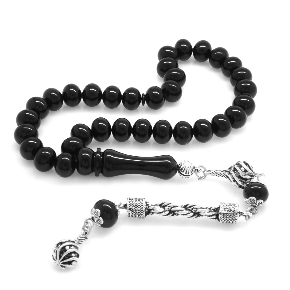 Anti-tarnish Metal Rope Tassels Black Amber Rosary