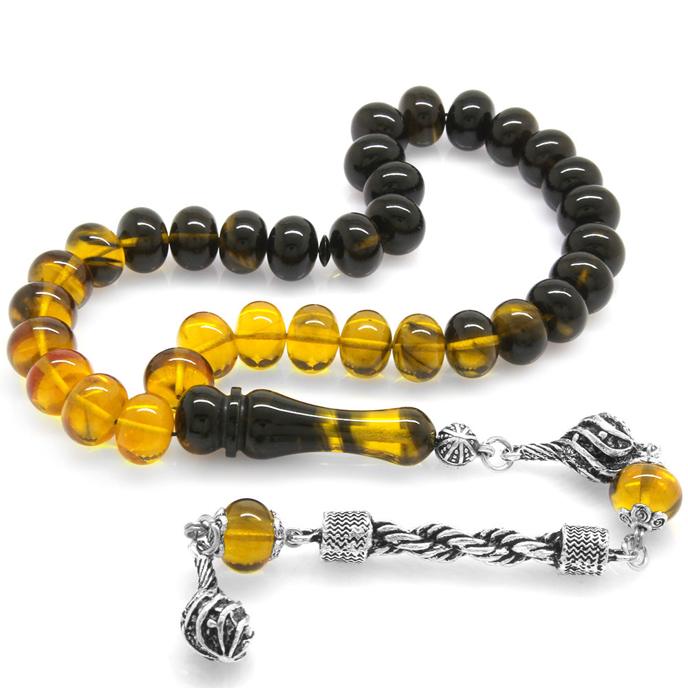 Tarnish-proof Metal Rope Tassels Yellow-Black Fire Amber Rosary