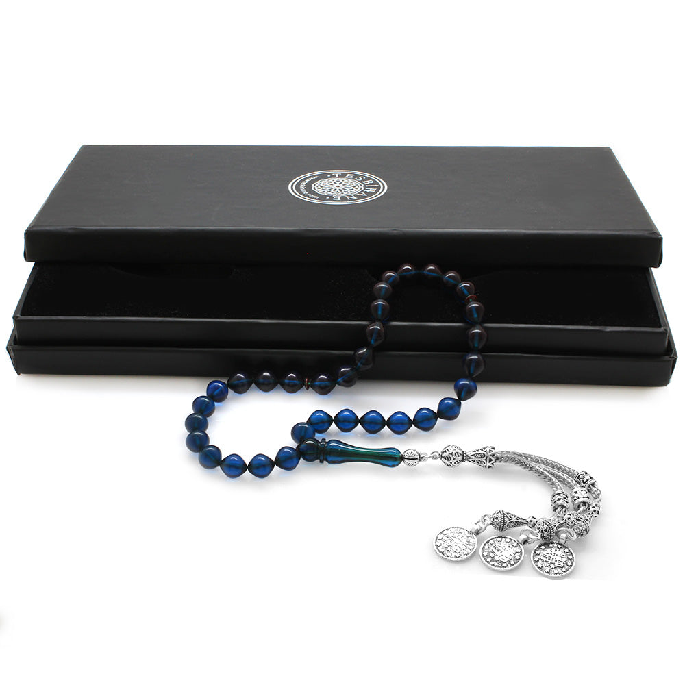 Dark Blue Squeezed Amber Prayer Beads