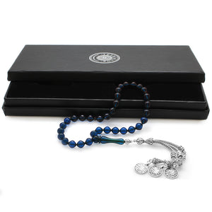 Dark Blue Squeezed Amber Prayer Beads