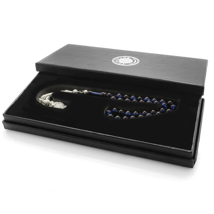 Blue-Black Pressed Amber Prayer Beads