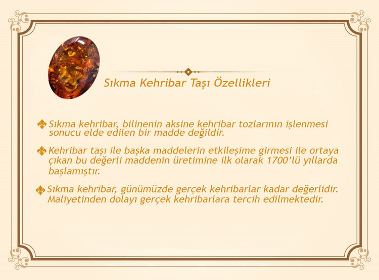 Tarnishproof Metal Mecidiye Tasseled Istanbul Cut Blue-Black Pressed Amber Prayer Beads