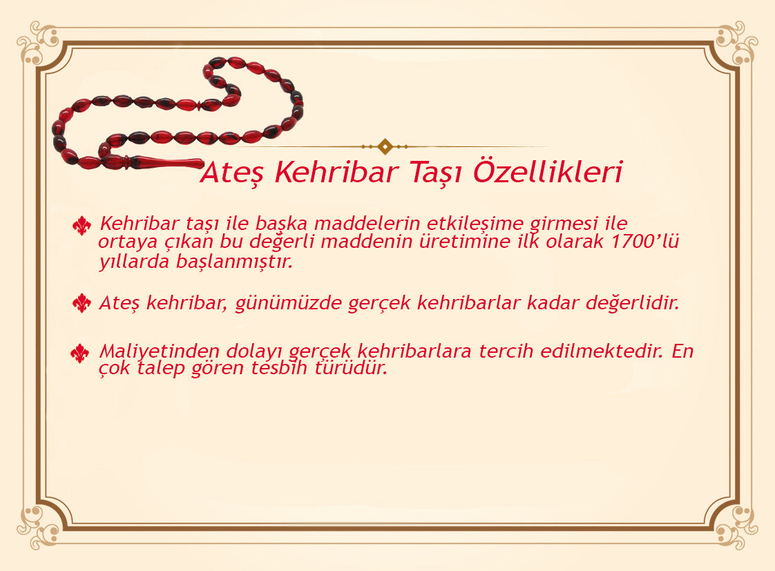 Tarnishproof Metal Mecidiye Tasseled Istanbul Cut Filtered White-Black Fire Amber Rosary