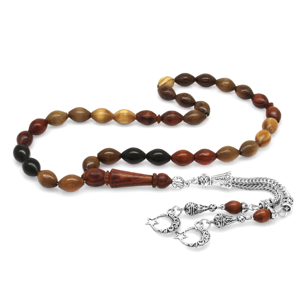 Collectible Rosary with Tarnish Resistant Metal Tassels,  Multiple Wood Combination