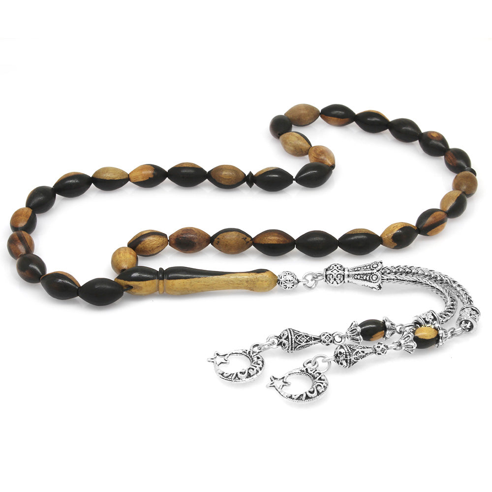  Ebony Wood Prayer Beads with Tarnish Resistant Metal Tassels